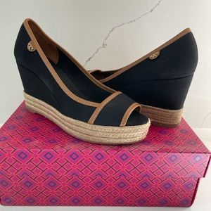 Tory Burch Black Canvas Majorca Wedges-NEVER WORN